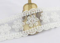 Scalloped Edge Flower Embroidered Lace Ribbon , Embroidered Mesh Lace Trim