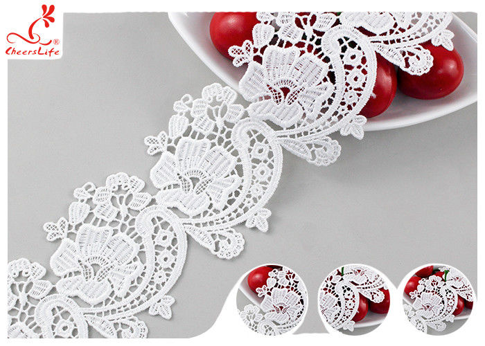 6CM Fancy Water Soluble Chemical Lace Trim With Heavy Embroidery SGS Verified